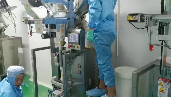 수직 형태 채우기 인감 Vffs 작은 가방 플라스틱 스틱 가방 라운드 코너 가방 자동 콜라겐 단백질 분말 포장 기계